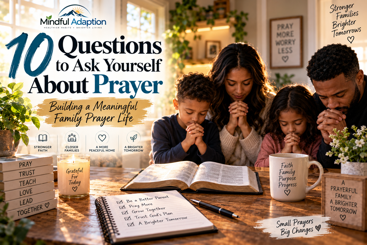 Family Bible and prayer journal representing questions about building a meaningful prayer life.
